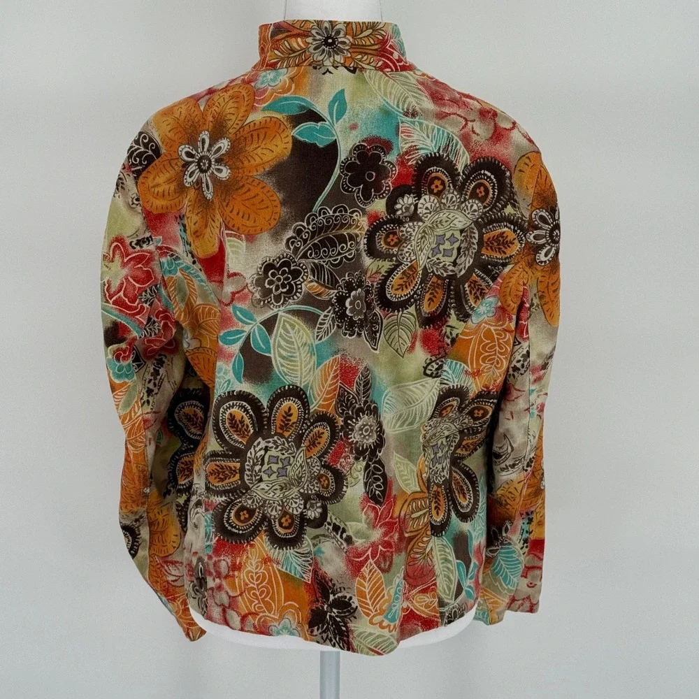 Coldwater Creek Floral Artsy Button‎ Front Jacket Multicolor Lightweight M